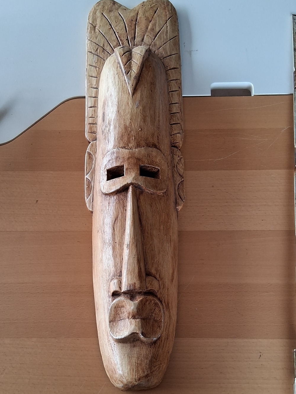 Handcrafted Wooden Tribal Wall Mask - Natural Brown